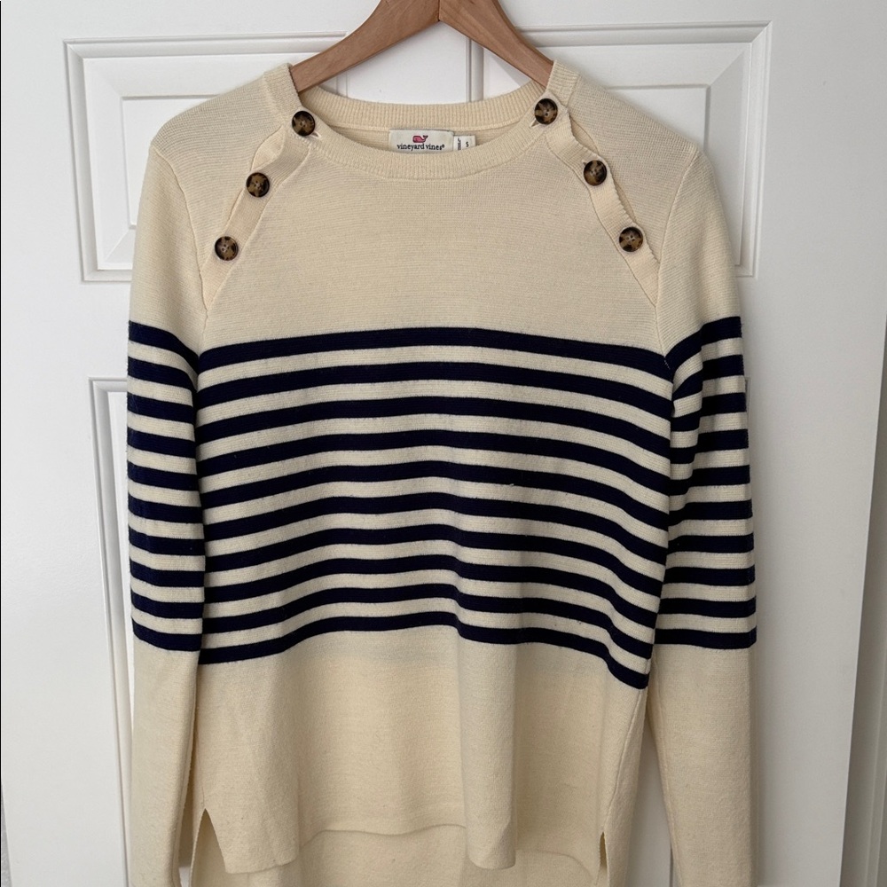 Vineyard Vines Cream and Navy Striped Sweater